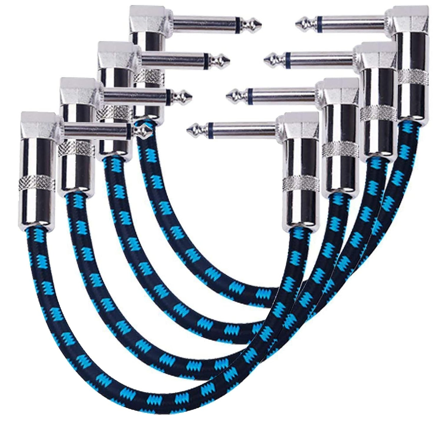 High-Quality 6 Guitar Patch Cable Set - Black/Blue Tweed Jacket - 4-Pack