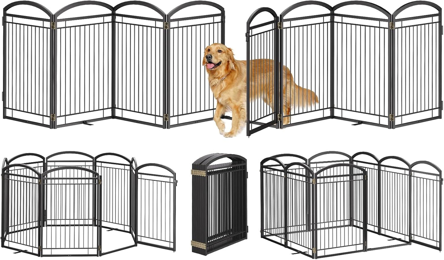Full Metal Free Standing Dog Gate with Door for Indoor Outdoor
