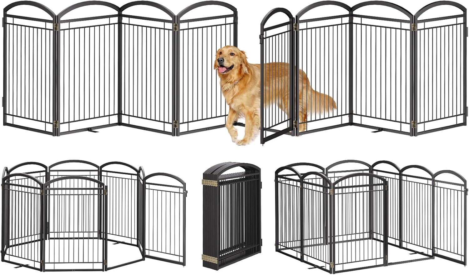 Full Metal Free Standing Dog Gate with Door for Indoor Outdoor