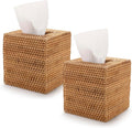 Rattan Tissue Box Cover Square 2 Pack - Handwoven Natural Accent