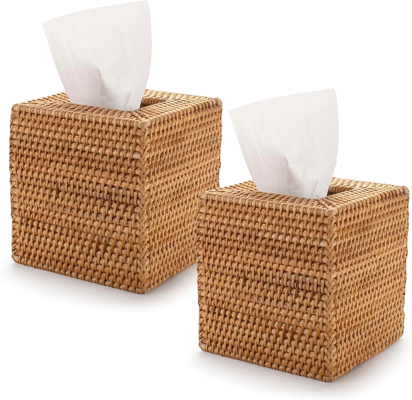 Hand Woven Rattan Tissue Box Cover Square for Elegant Decor