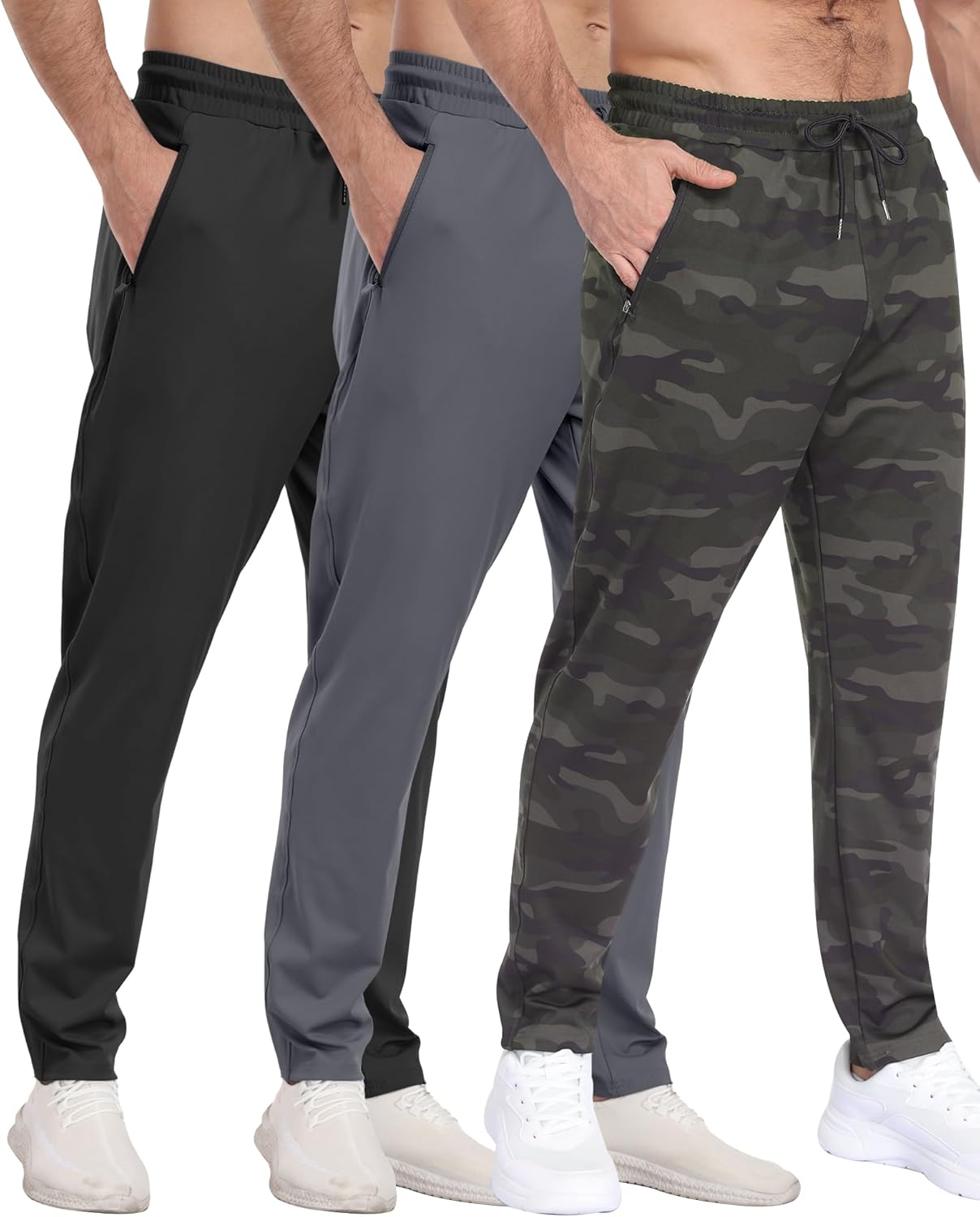 3 Pack Mens Athletic Sweatpants with Zipper Pockets for Gym