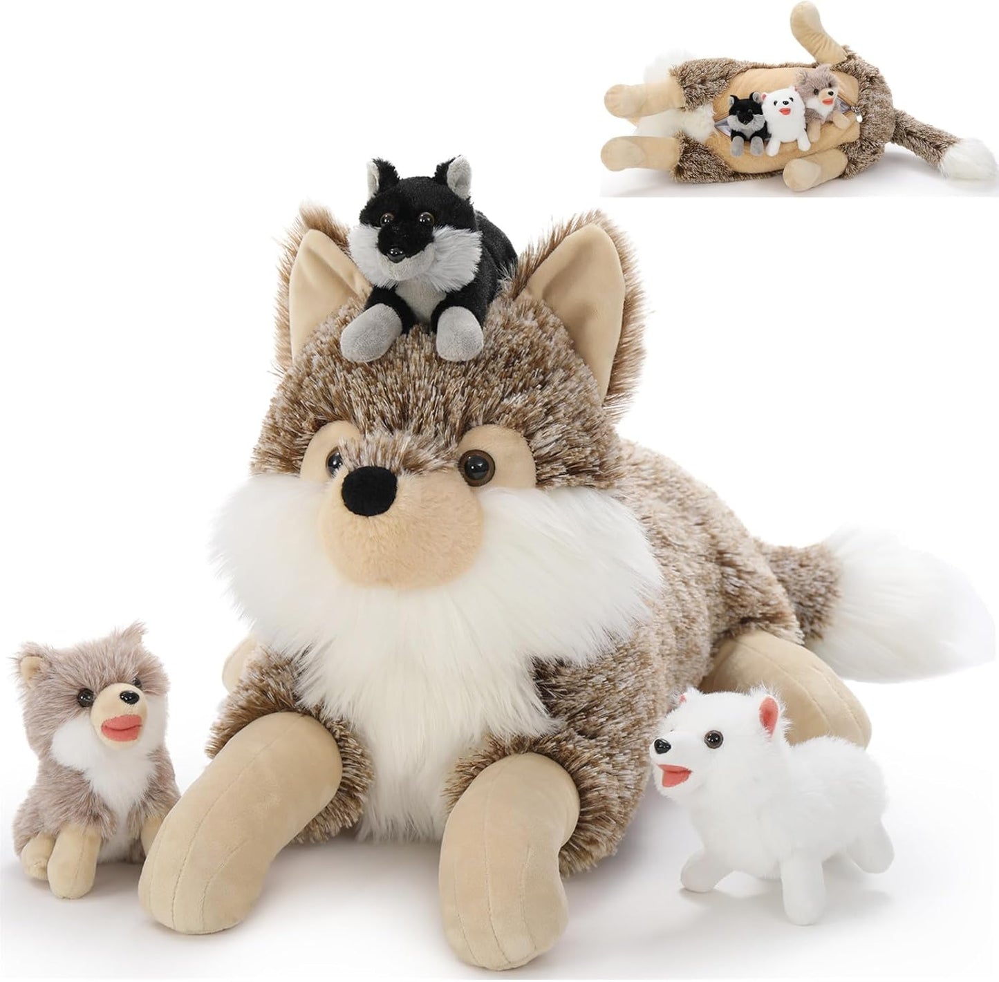 Realistic Wolf Stuffed Animals Set with 20 Inch Mommy Plush Toy