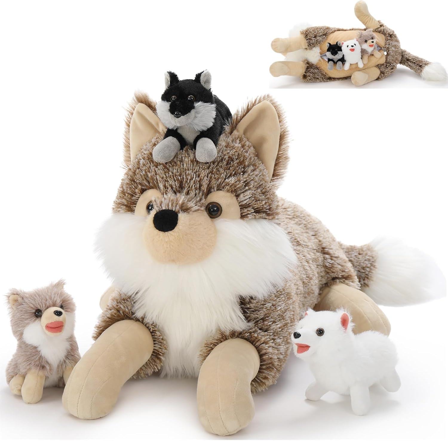 Realistic Wolf Stuffed Animals Set with 20 Inch Mommy Plush Toy