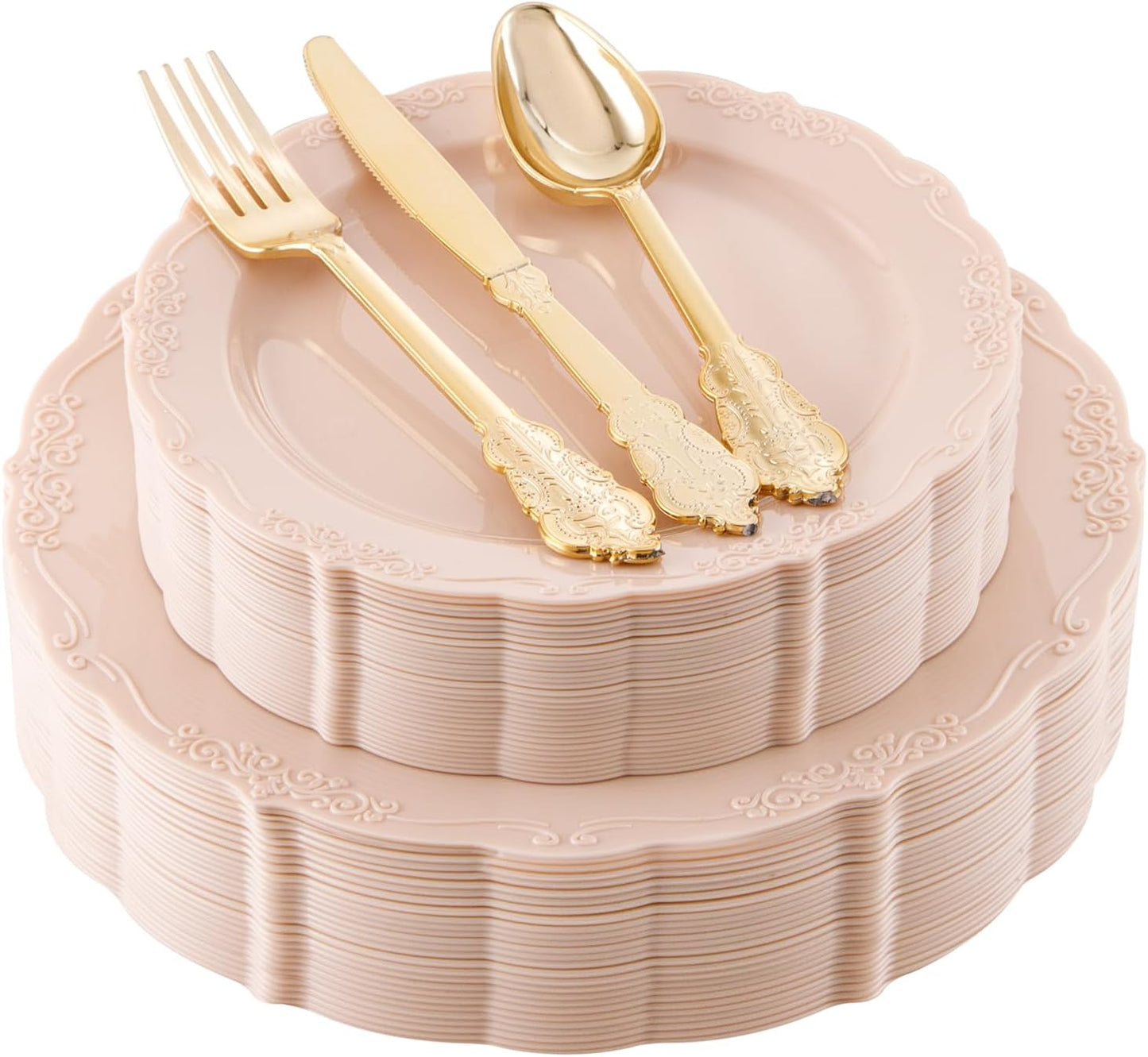 DaYammi 150Pcs Pink Plastic Plates & Gold Cutlery Set Review