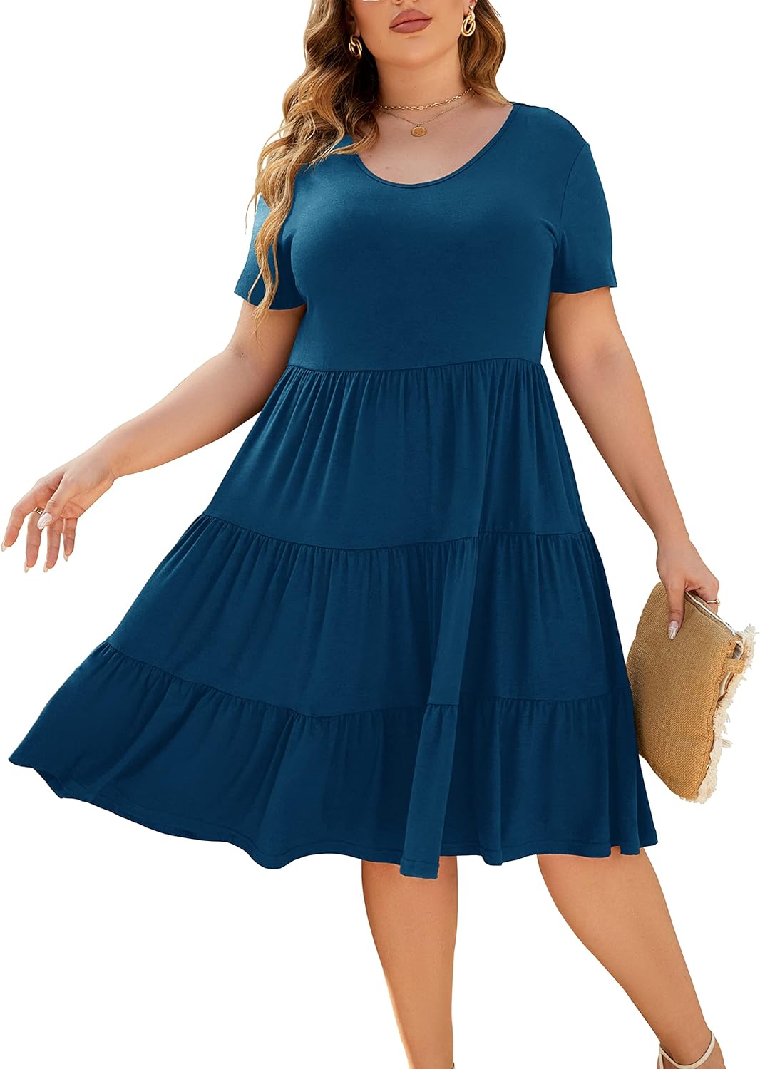 Plus Size Casual Summer Tiered Babydoll Dress for Women