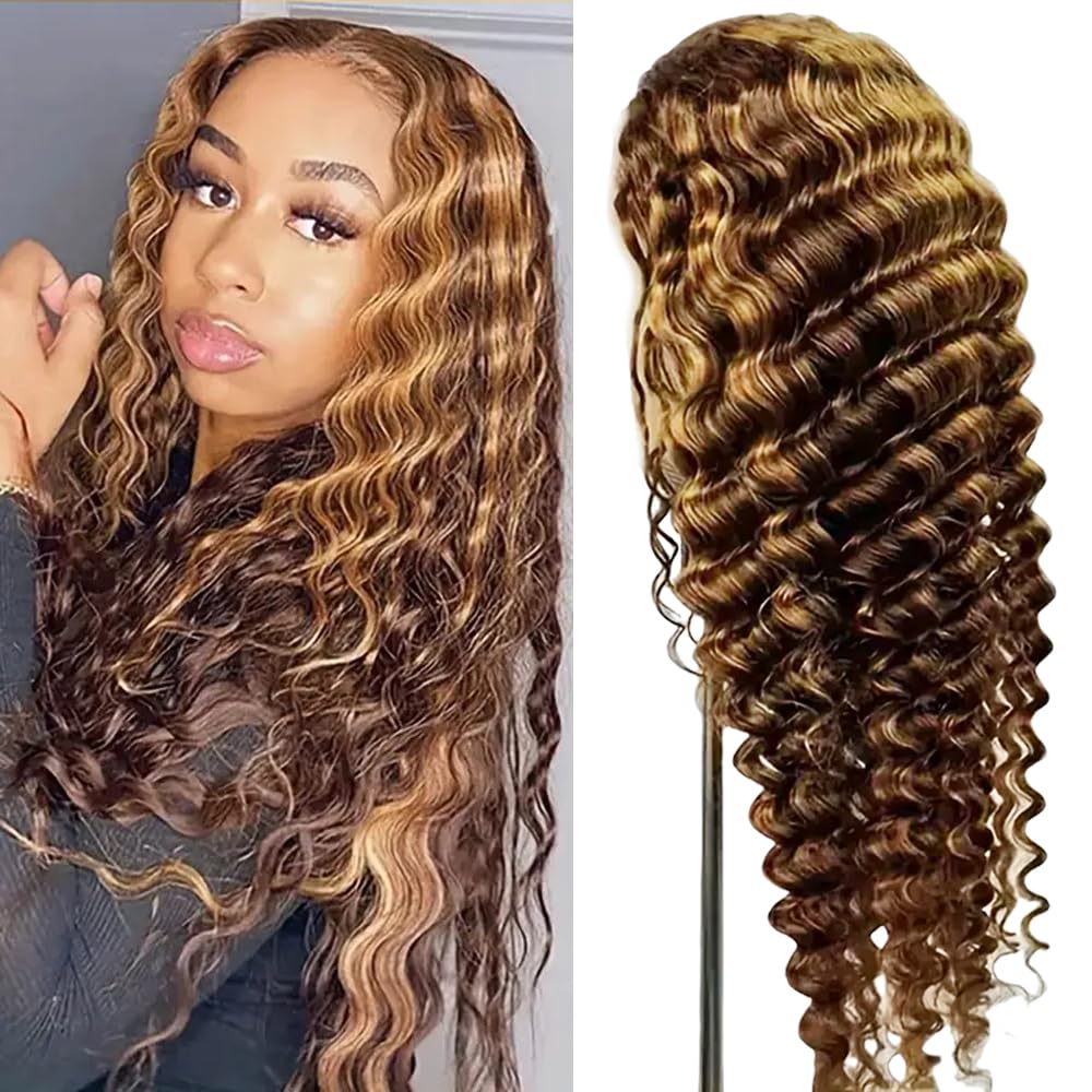 Highlight Wig Human Hair 180 Density Deep Wave Lace Front Wigs