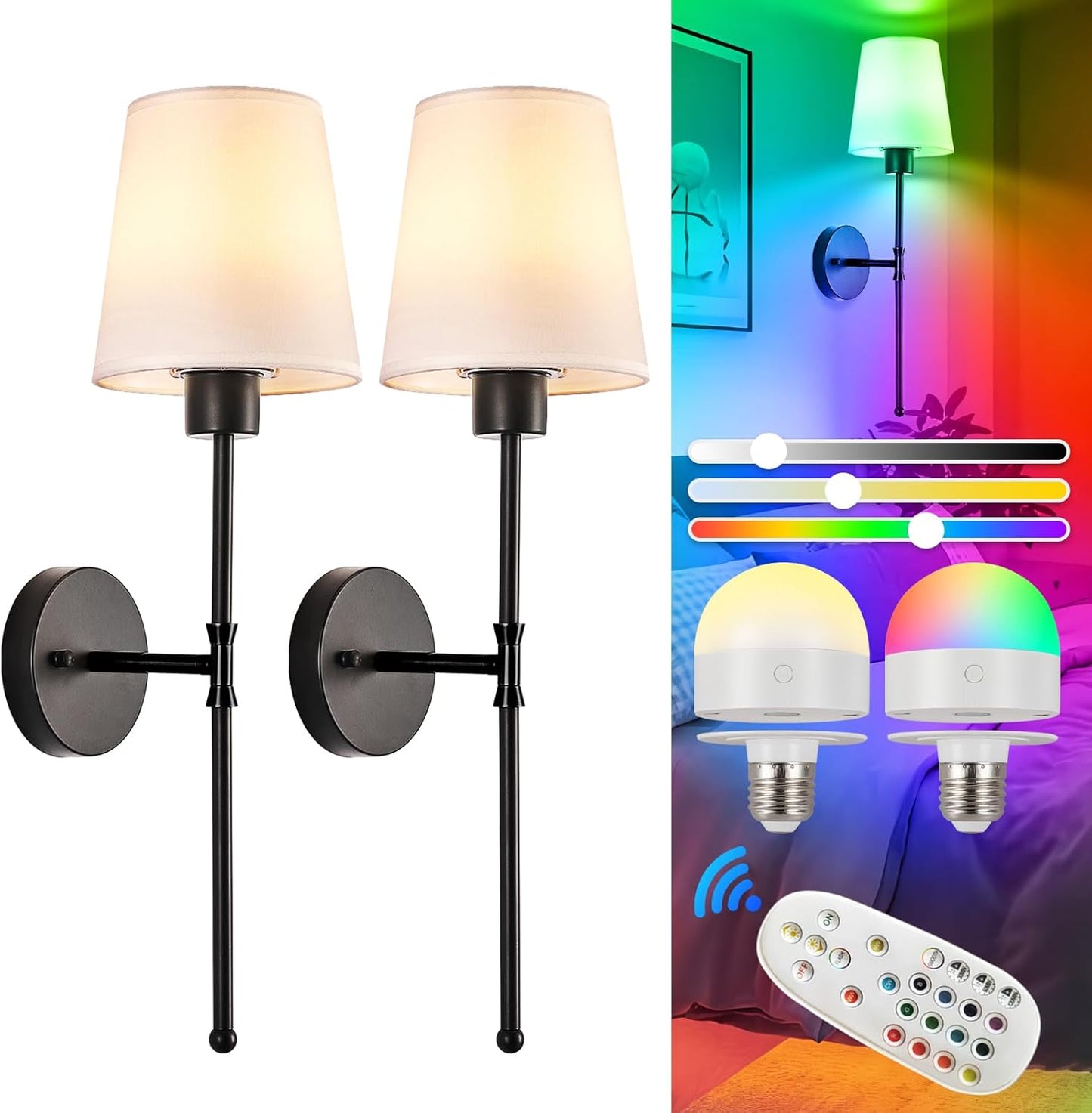 Depuley Battery Operated Wall Sconce Set of 2 with Remote Control