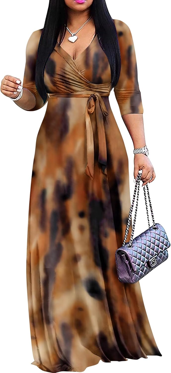 FANDEE Women's Maxi Dress - Bohemian Summer Long V-Neck Style