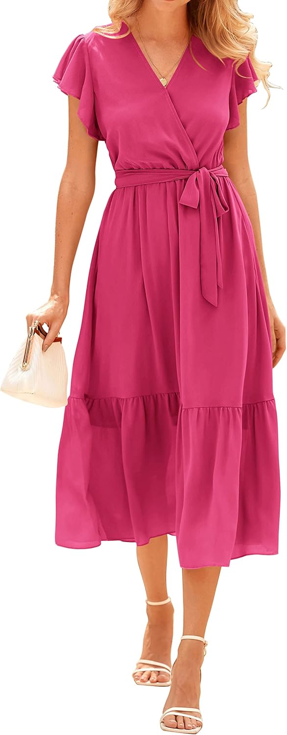 BTFBM Women Summer Bohemian Floral Casual Midi Sun Dress