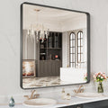 28x32 in Black Metal Framed Bathroom Mirror - Matte Black Vanity