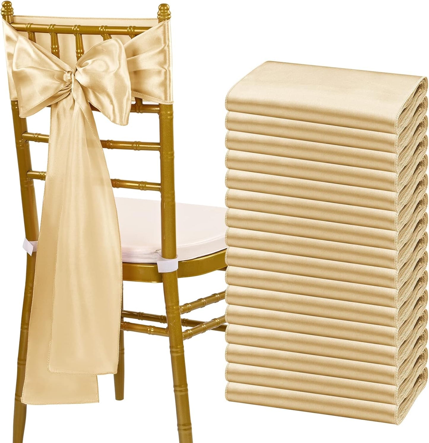 60 PCS Champagne Satin Chair Sashes for Elegant Event Decor