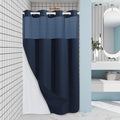 Navy Blue Waffle Weave Shower Curtain with Snap-In Liner - Thick