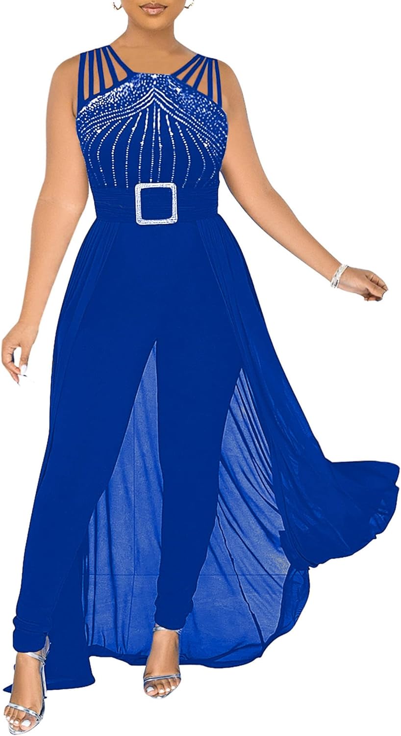 Chicyes Womens One Piece Elegant Overlay Jumpsuit for Parties