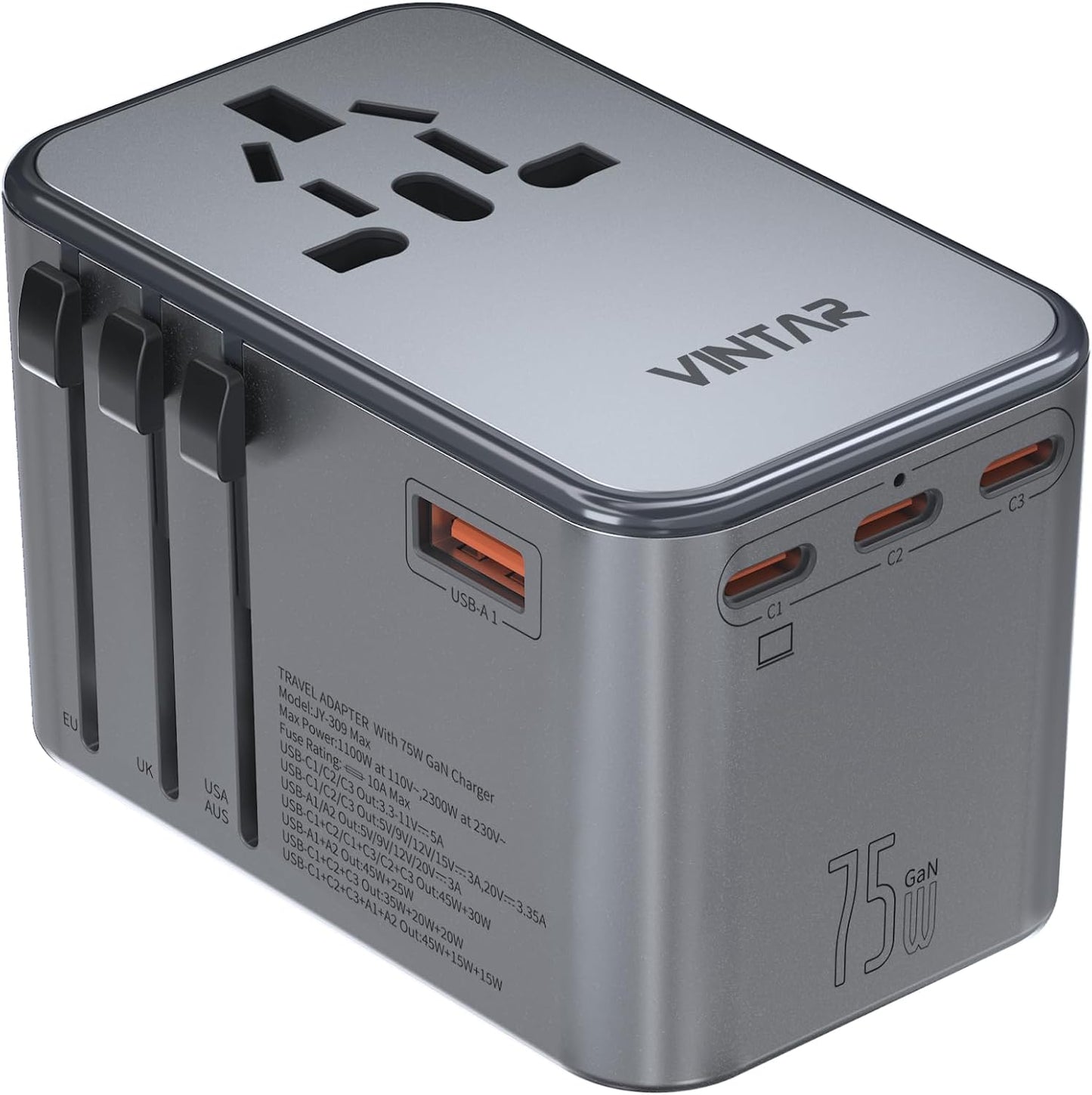 Universal Travel Adapter with 75W GaN Fast Charging for All Devices