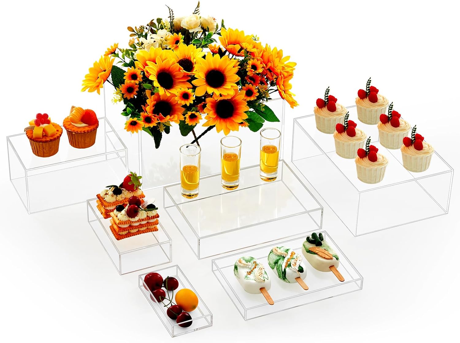 7 Pcs Large Buffet Risers Set for Elegant Food Display
