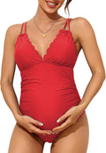 Scallop Trim Maternity Swimsuit One Piece V Neck - Flattering Fit