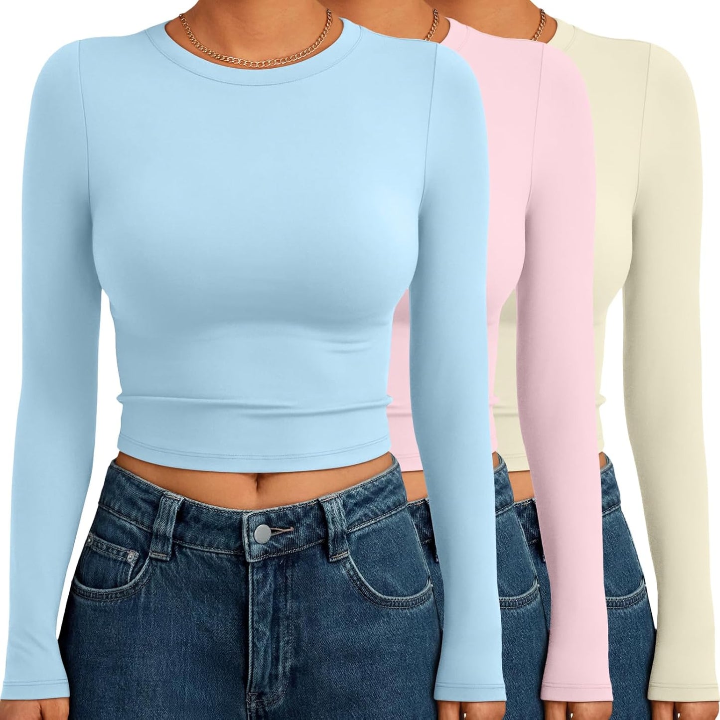 Stylish 3 Pack Womens Long Sleeve Crop Tops for All Occasions