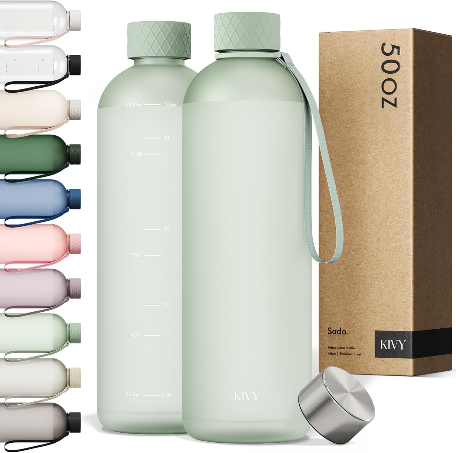 KIVY Large Water Bottle 50oz - Lightweight & Shatterproof Design
