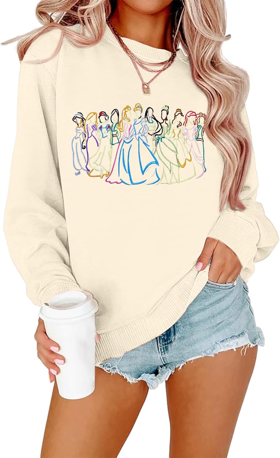 Magical Sweatshirt Women Cute Embroidered Princess Sweater