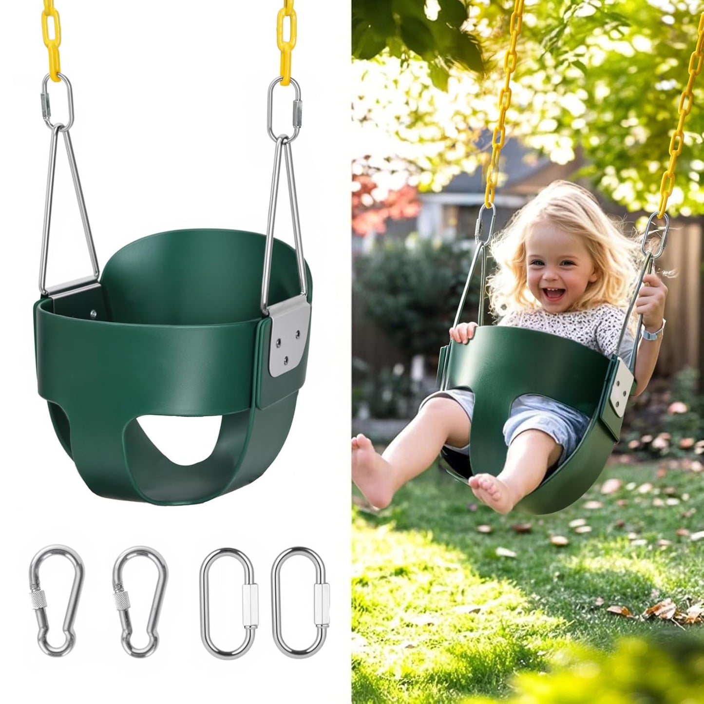 High Back Full Bucket Toddler Swing with Safety Features