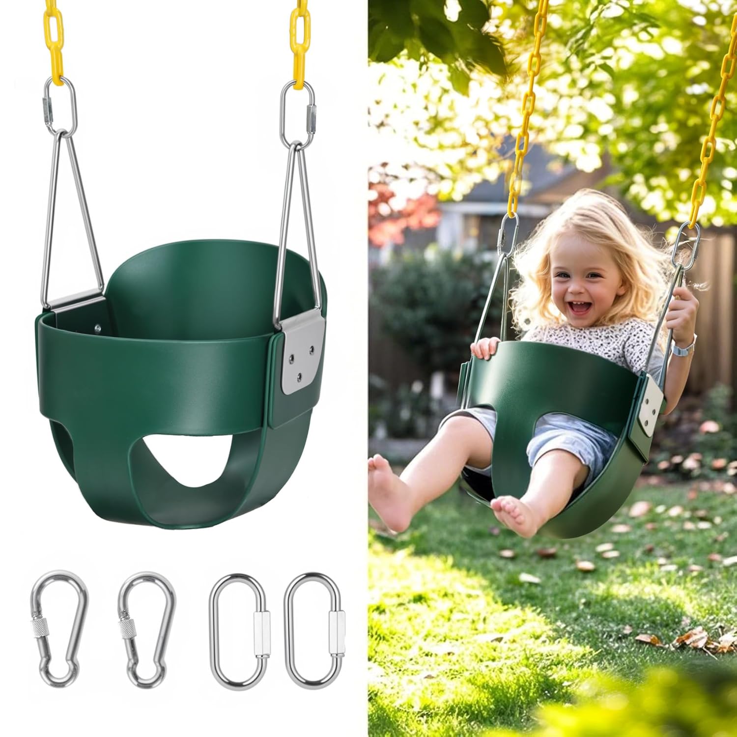 High Back Full Bucket Toddler Swing with Safety Features