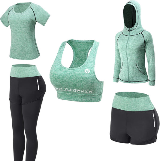 Women Workout Clothes Set 5 PCS Athletic Outfits for Fitness