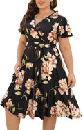 Plus Size Dresses for Curvy Women V Neck Midi - With Pockets