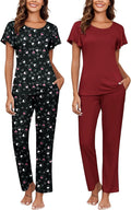 Ekouaer Womens Pajama Set 2 Pack - Soft Short Sleeve and Long Pant
