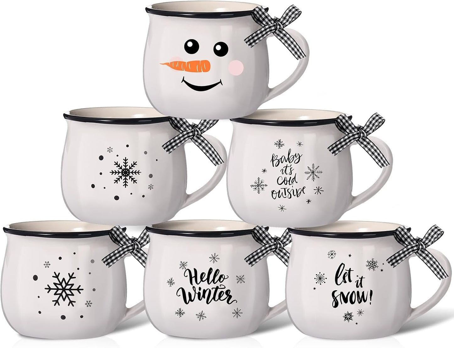 Winter Ceramic Coffee Mugs Set for Holiday Decor and Gifts