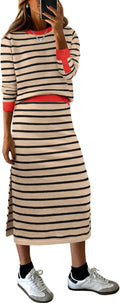 2 Piece Skirts Sets For Women Striped Sweater Midi Dress - Cozy Fall