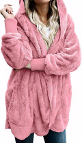 Women Hooded Fleece Cardigan Jacket - Oversized Cozy Fuzzy Coat
