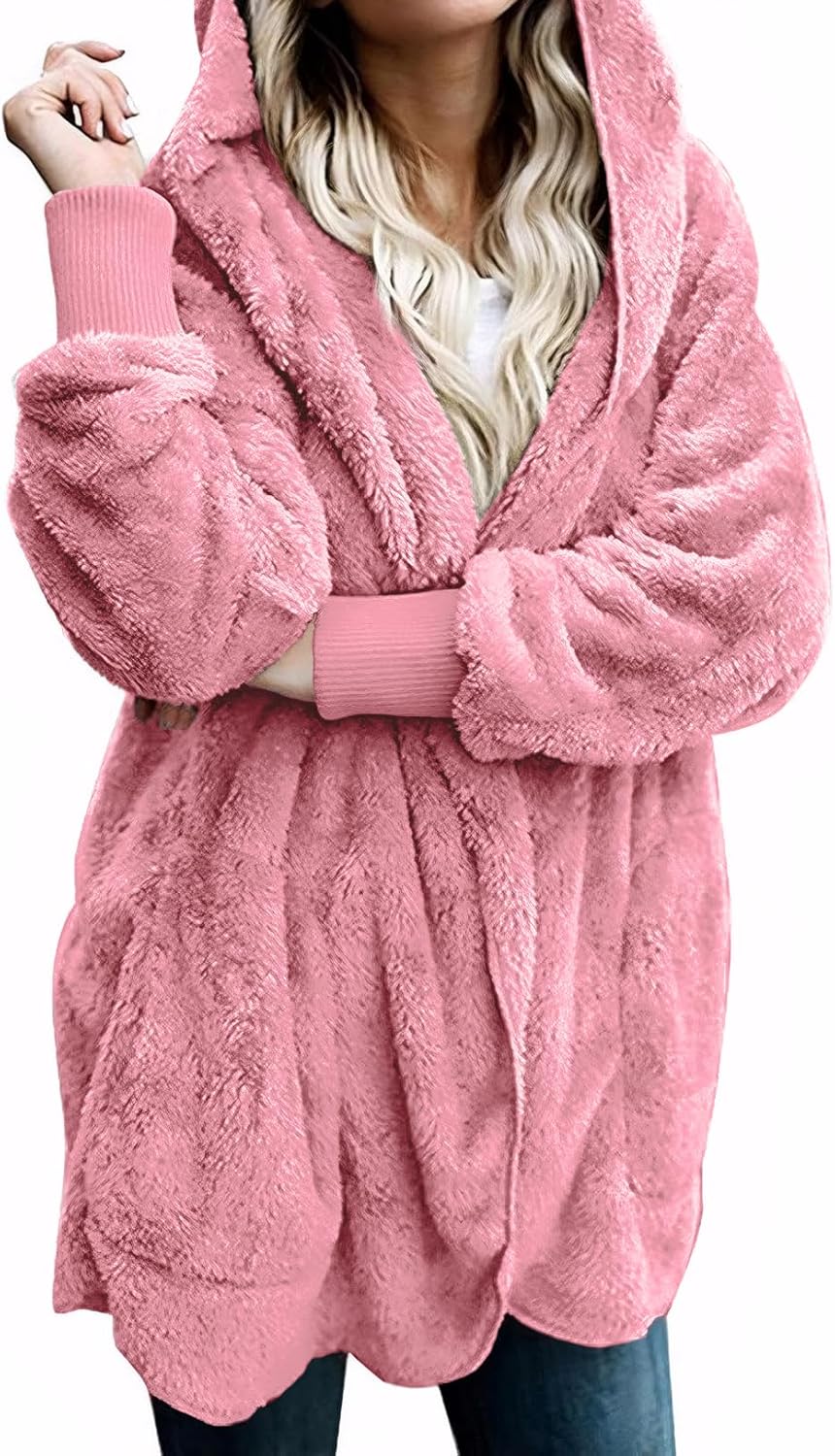 Zilcremo Women Hooded Cardigan Fuzzy Jacket for Winter Wear