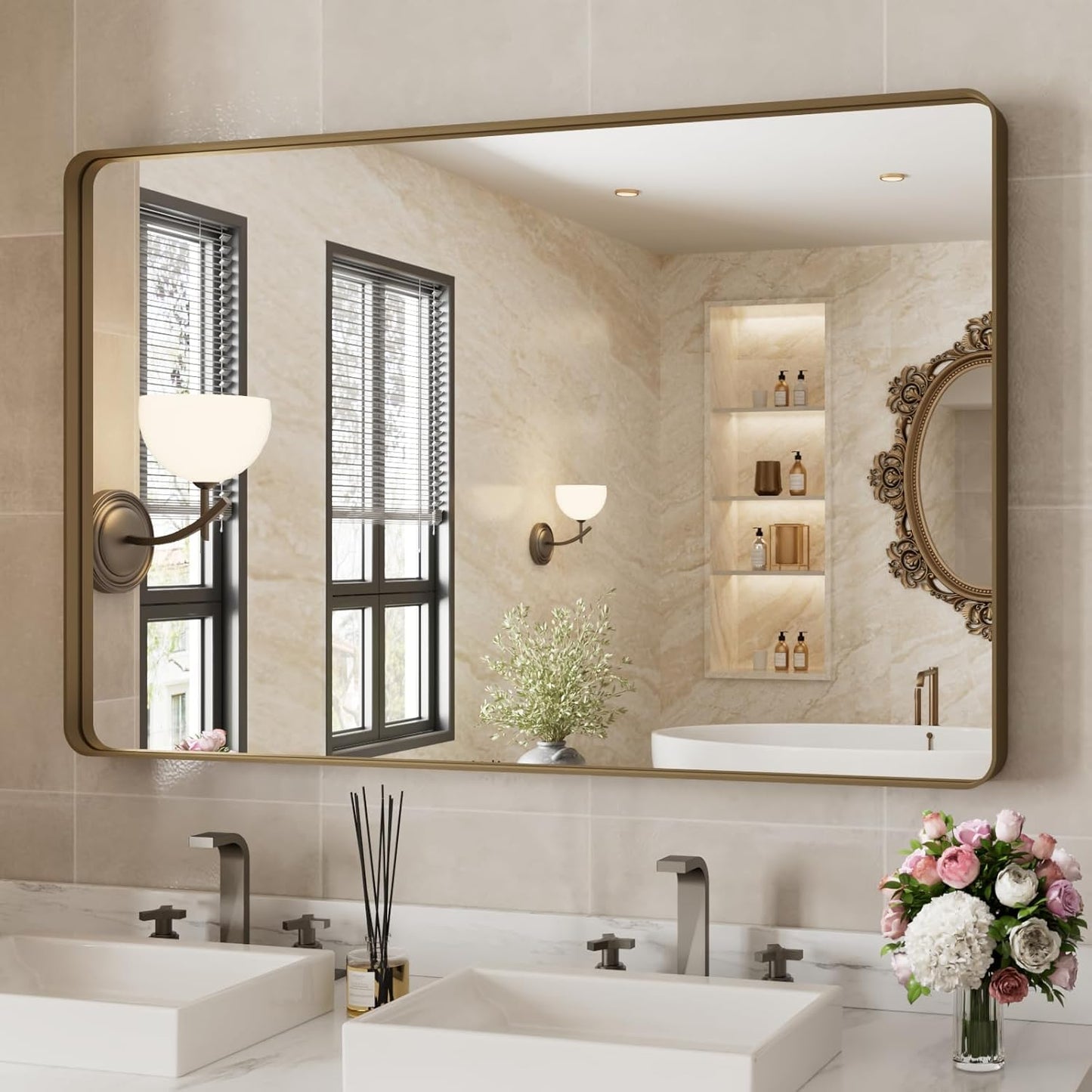 WEER 48x30 Inch Bronze Bathroom Mirror with Durable Frame
