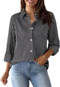 Womens Button Down Cotton Striped Dress Shirt - Classic Office Top Fit