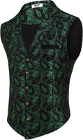 Mens Paisley Floral Victorian Suit Vest with Notched Lapels - Slim Fit