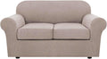 3 Piece Stretch Loveseat Sofa Cover in Sand - Thicker Jacquard Fit