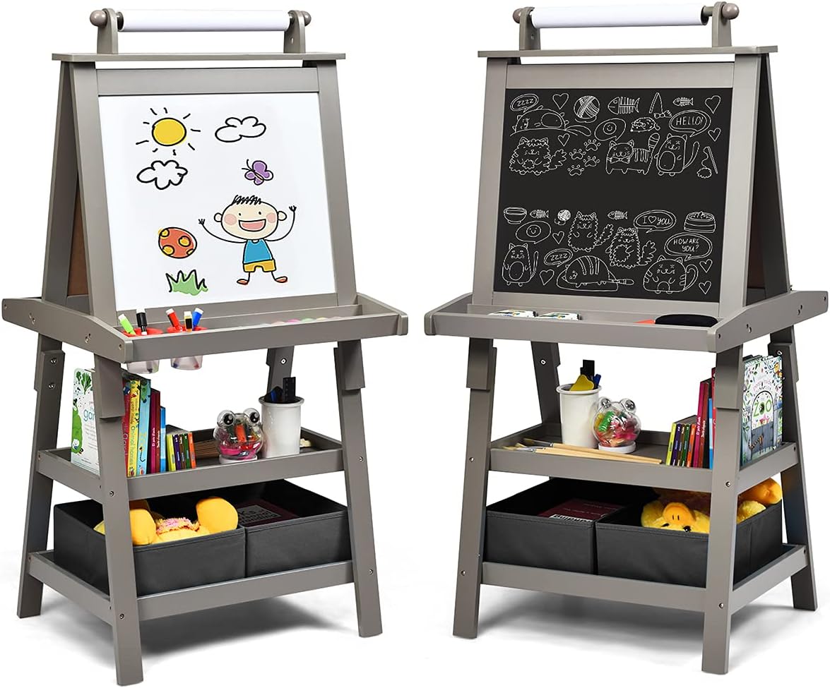 Costzon Kids Art Easel - 3 in 1 Double-Sided Wooden Easel