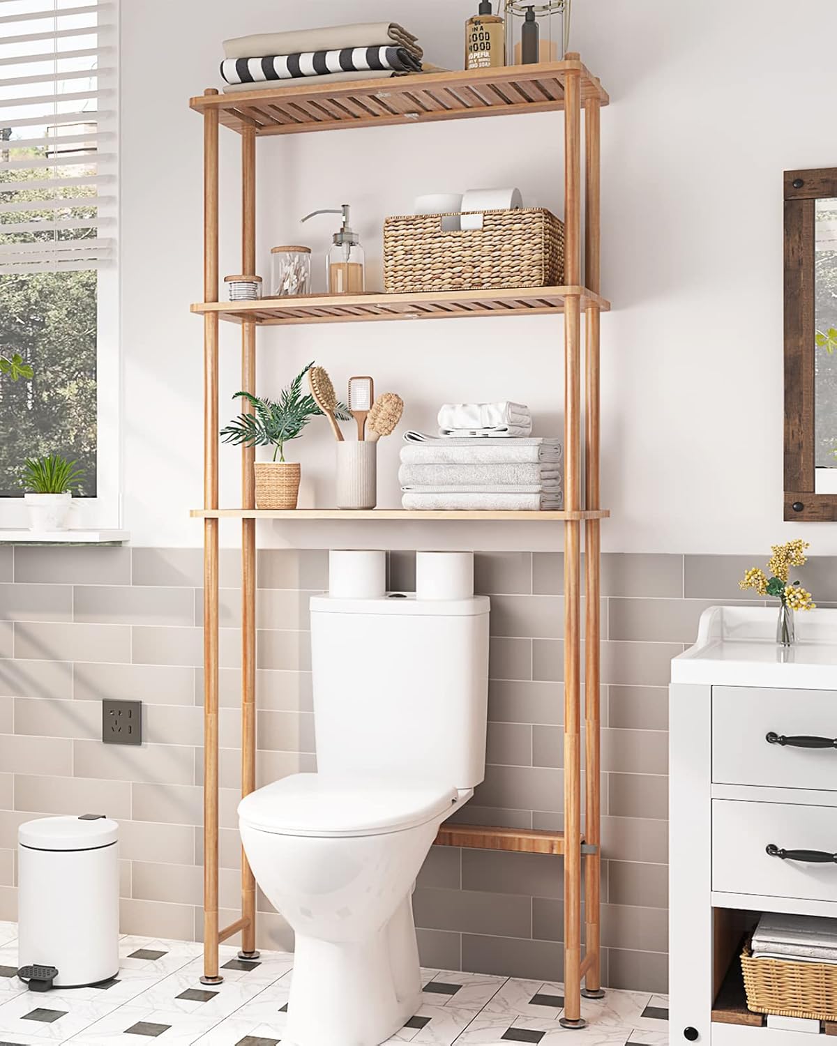 Over The Toilet Storage Shelf Bamboo 3-Tier Organizer Rack