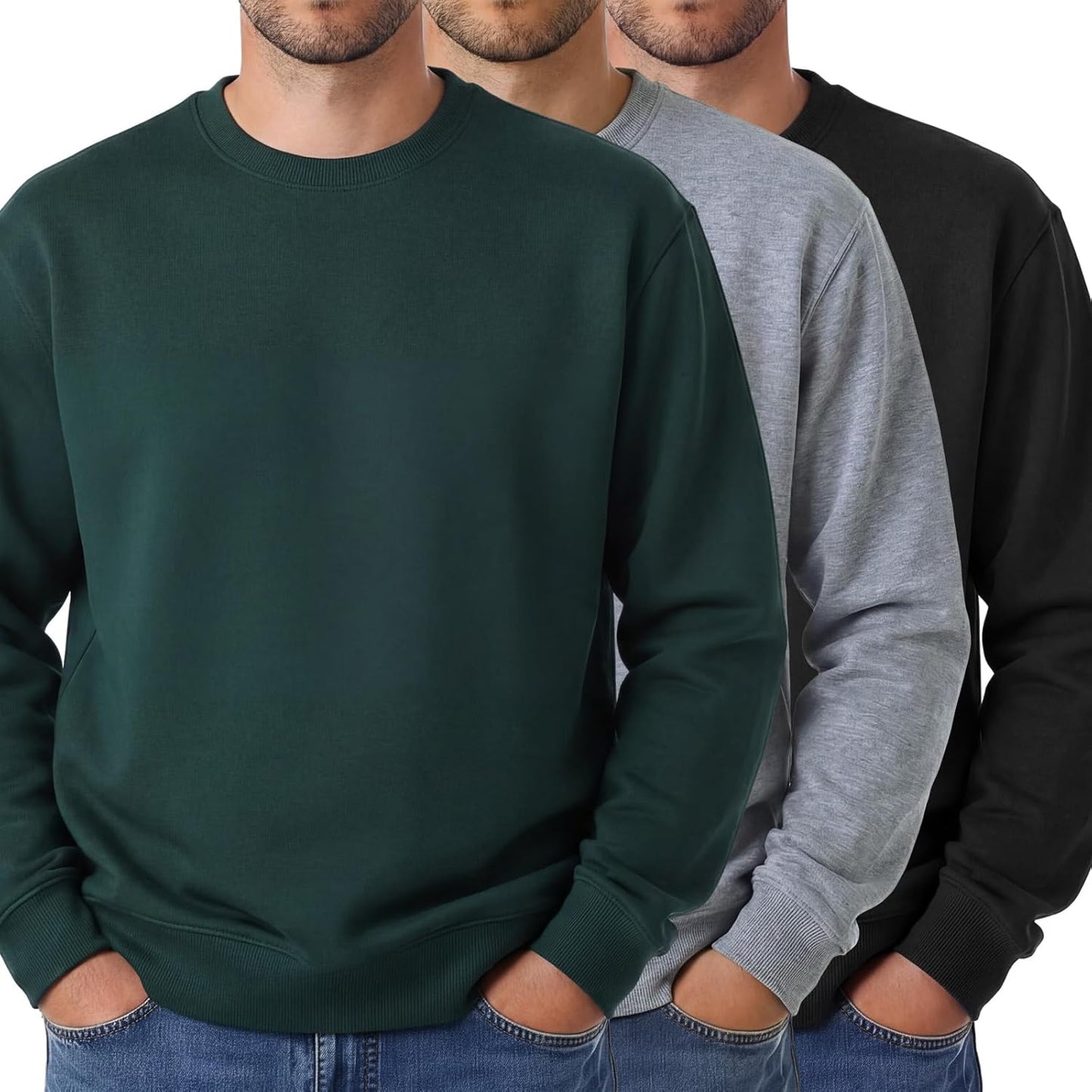 Men's Lightweight Fleece Crewneck Sweatshirt 3 Pack for Comfort