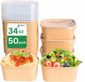 34 OZ Disposable Bowls 50 Sets Square Kraft Paper Bowls with Lids