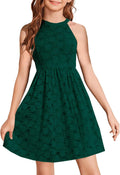 Girls Halter Neck Sleeveless Floral Lace A-line Dress - Ages 6-12
