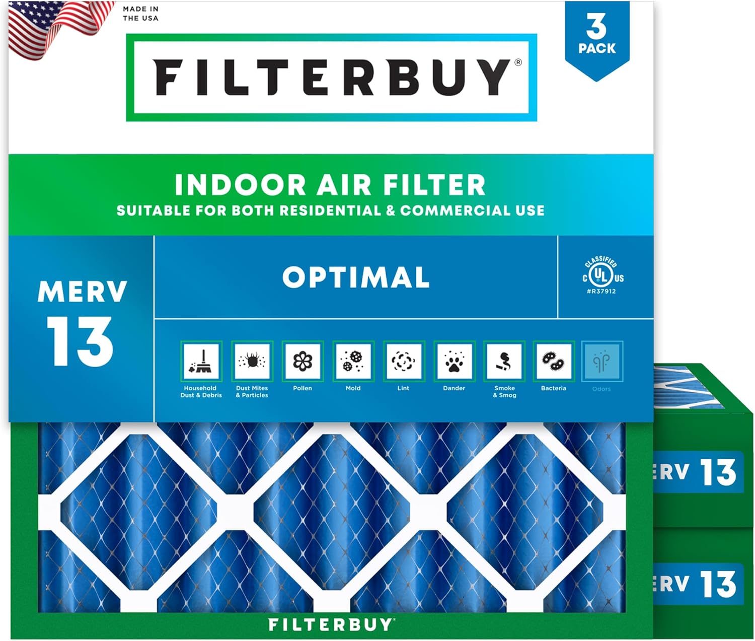 Filterbuy 20x20x4 Air Filter MERV 13 for Smoke & Allergy Defense