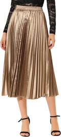 Allegra K Women Pleated Skirt Midi High Waisted A Line - Metallic