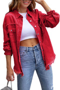 Oversized Womens Ripped Denim Jacket with Frayed Hem - Boyfriend