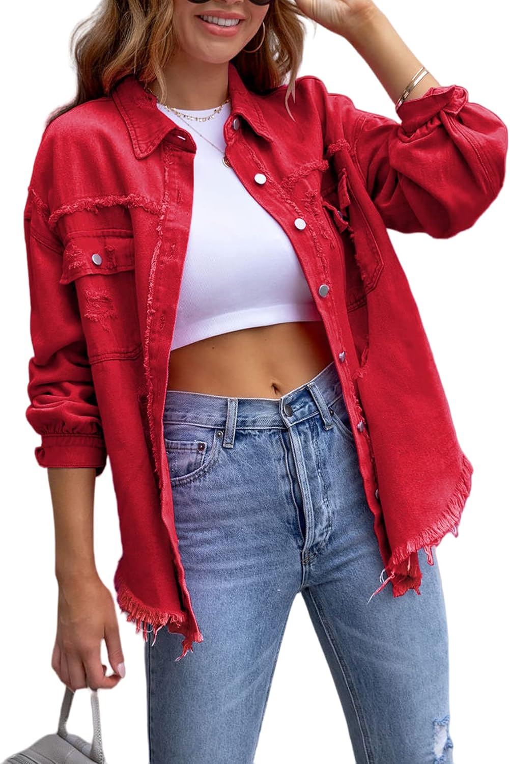 Oversized Ripped Denim Jacket for Women - Trendy Boyfriend Style