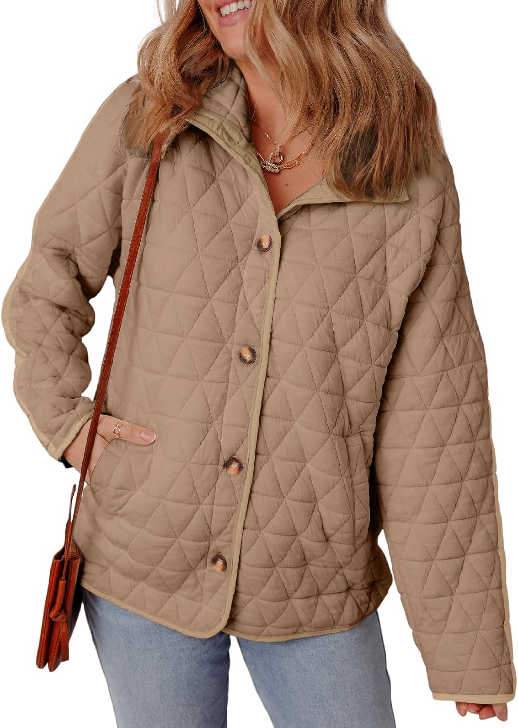 Lightweight Diamond Quilted Jacket for Women - Casual Winter Wear