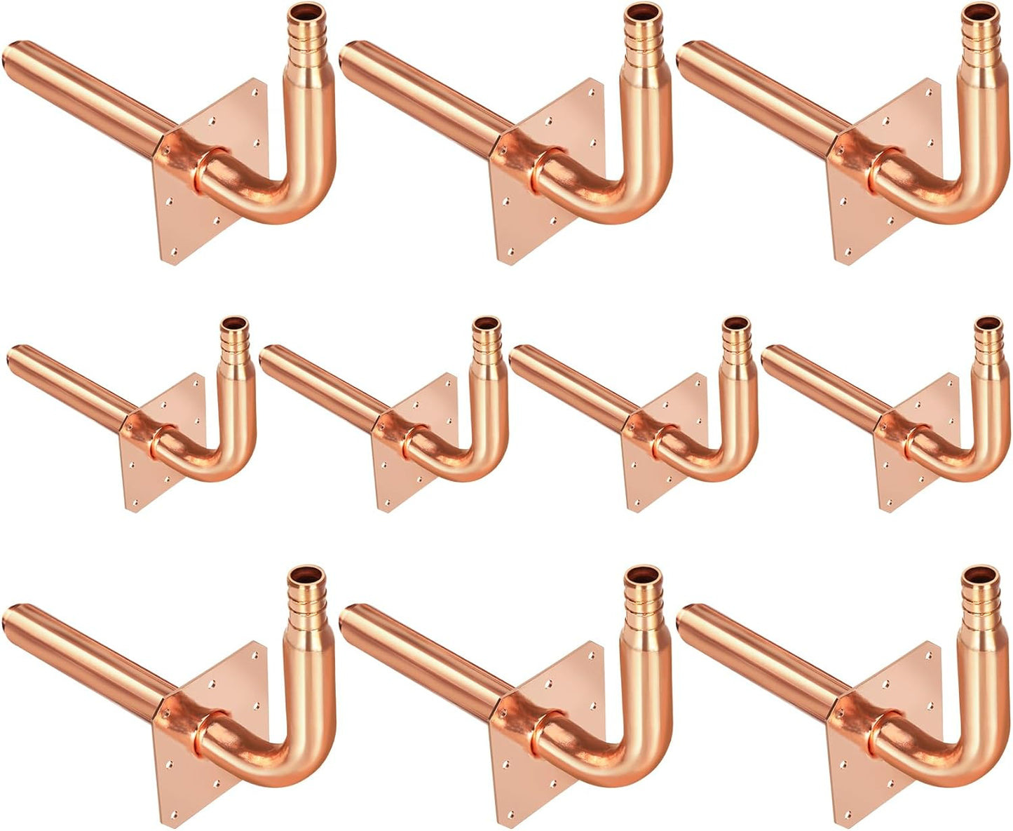 Pack of 10 Copper Stub Out Elbows with Wall Flange for PEX