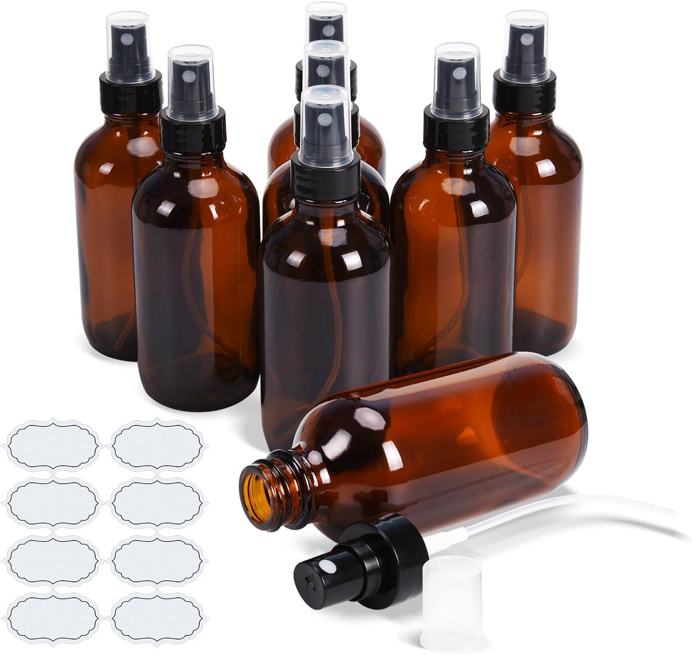 ULG Amber Glass Spray Bottles 4 oz x8 - Aromatherapy Essential