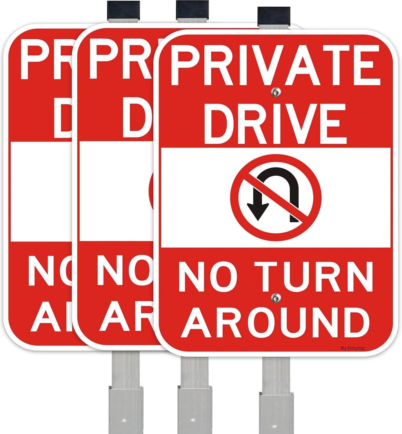 3Pack Large Private Drive Sign No Turn Around for Safety